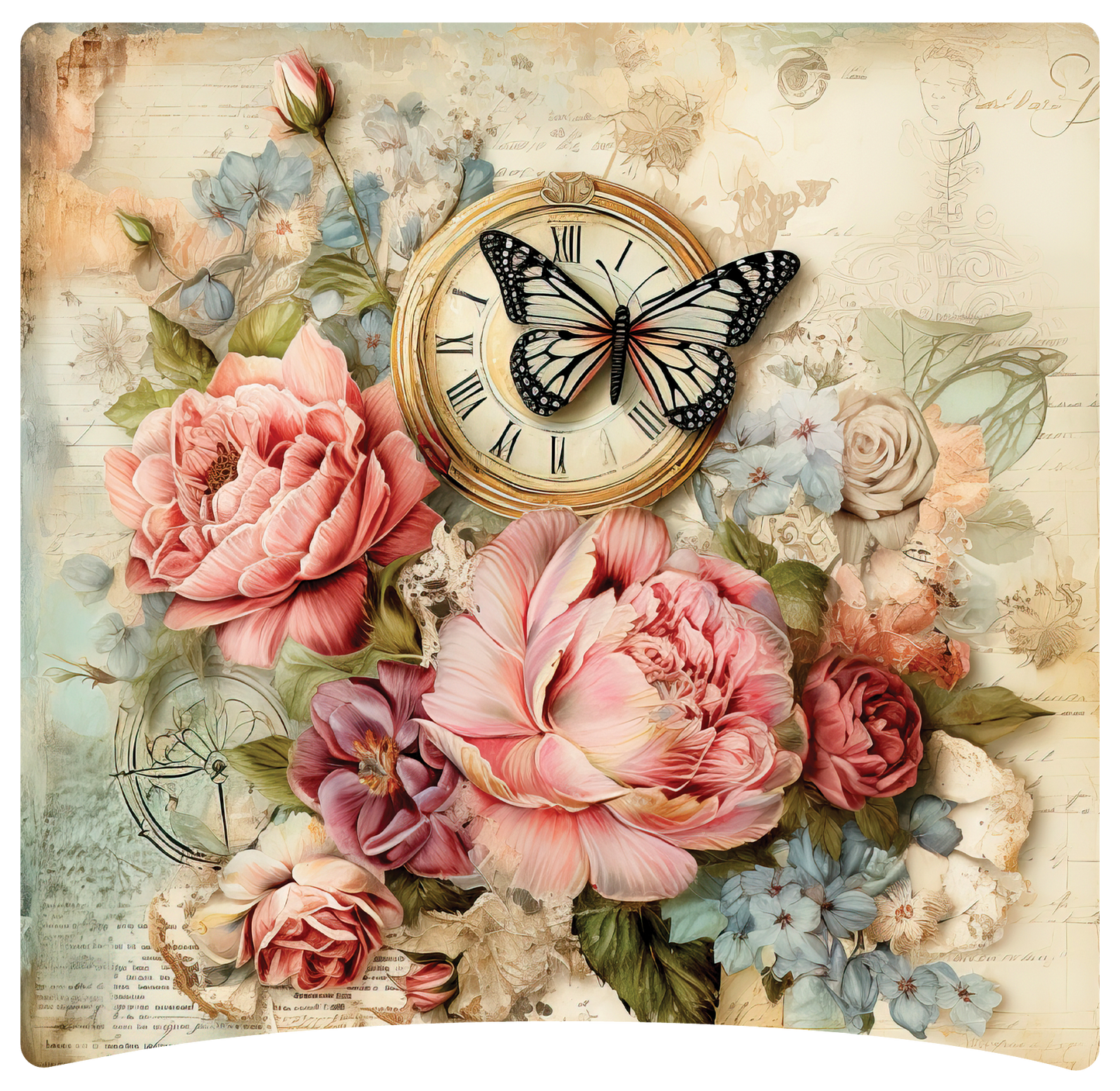 8" x 8" Clock and flowers
