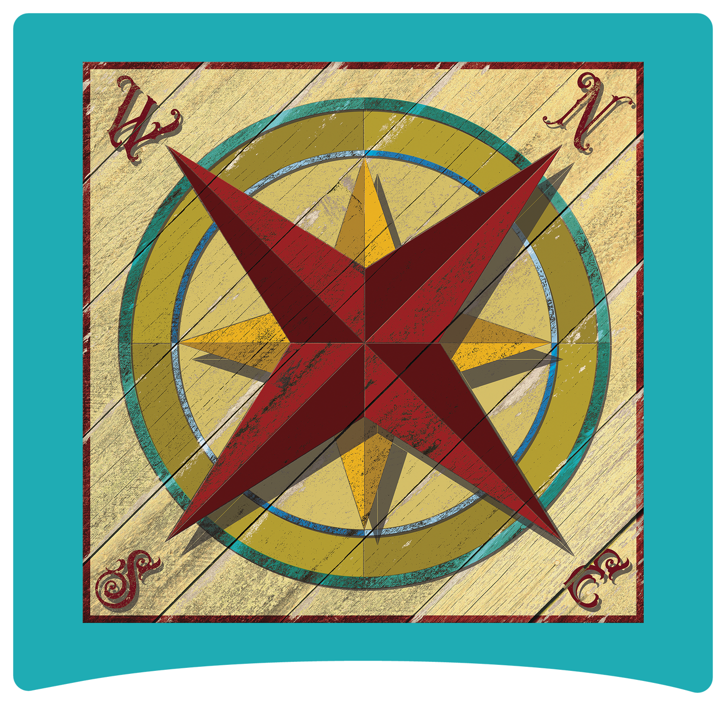 8" x 8" Compass red distressed
