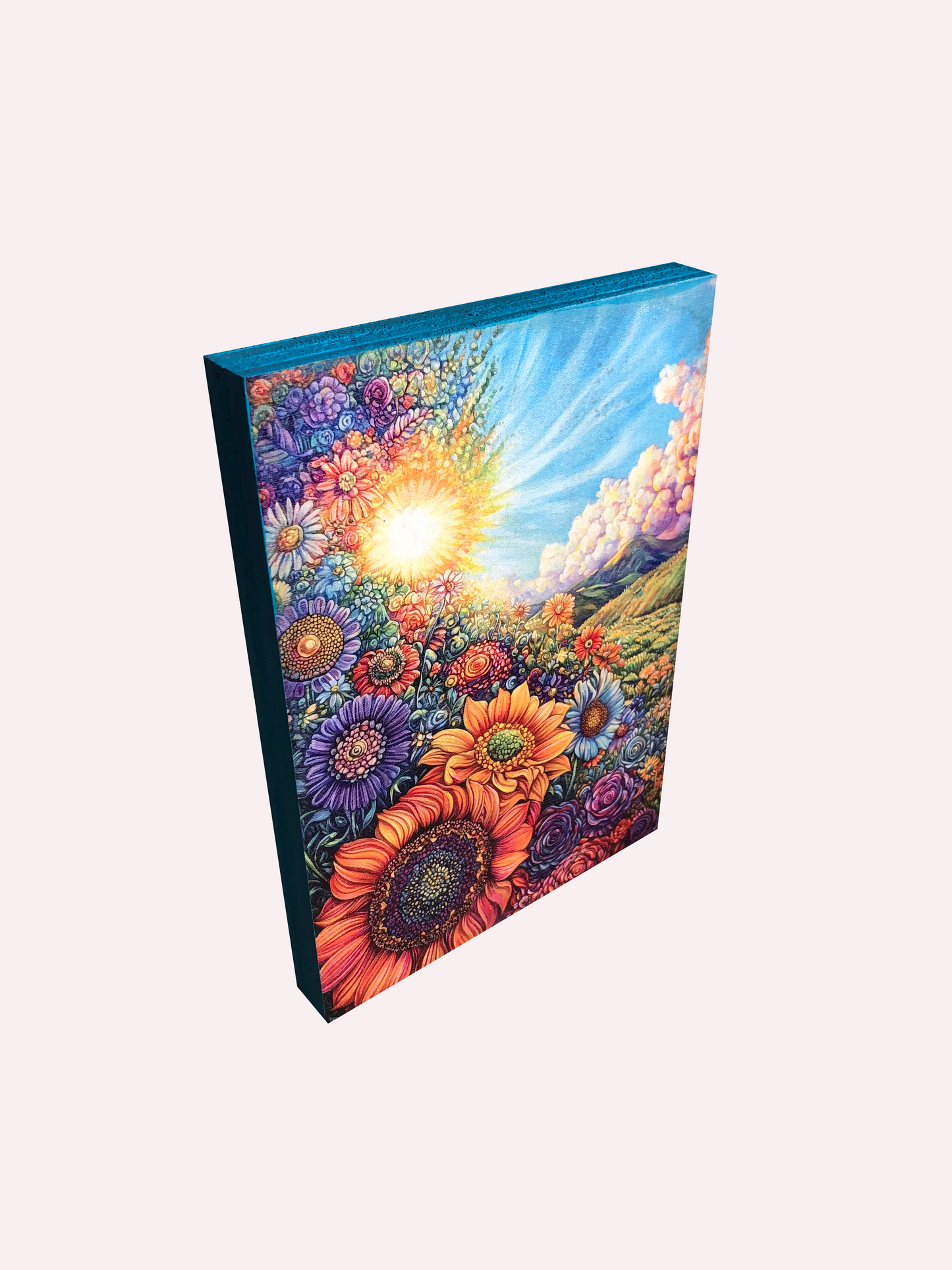 5" x 7" Wood Art Sun and Flowers