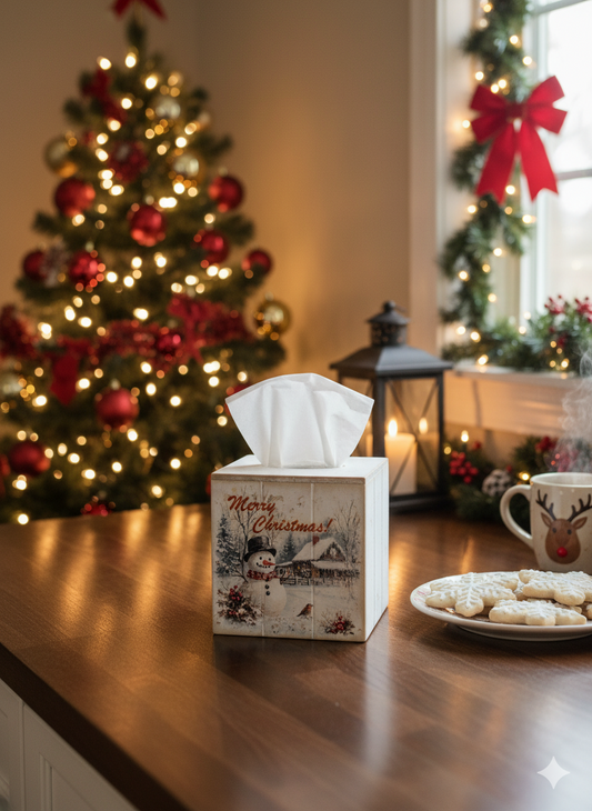 Tissue Box Cover Snowman Merry Christmas
