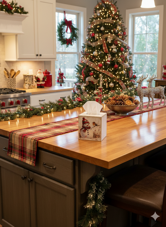 Tissue Box Cover Snowman and Bird
